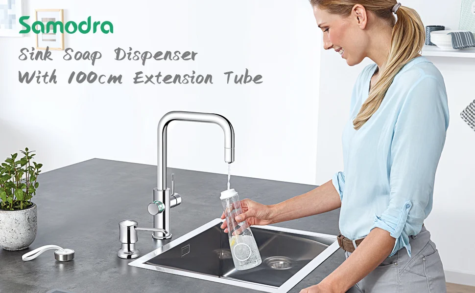 Samodra Liquid Soap Dispenser with Extension Tube Build In kitchen Accessories Chrome detergent dispenser Hand Soap for Kitchen