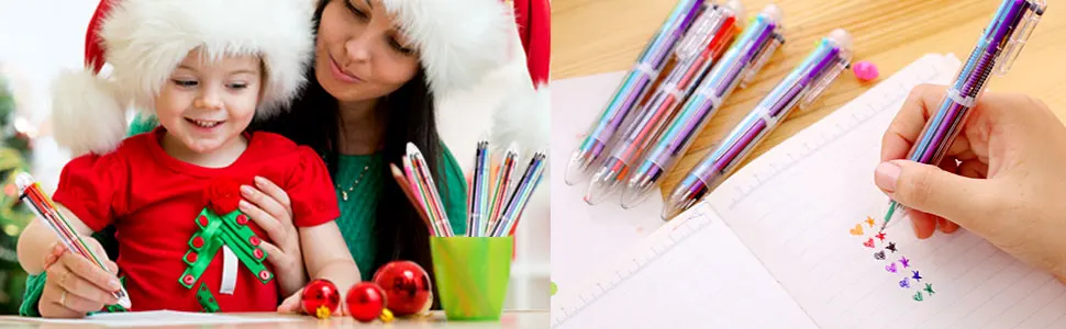 50 Pack Multicolor Ballpoint Fun Pens 0.5mm 6-in-1 Rainbow Retractable Pens Kids Office School Classroom Supplies Students Gift