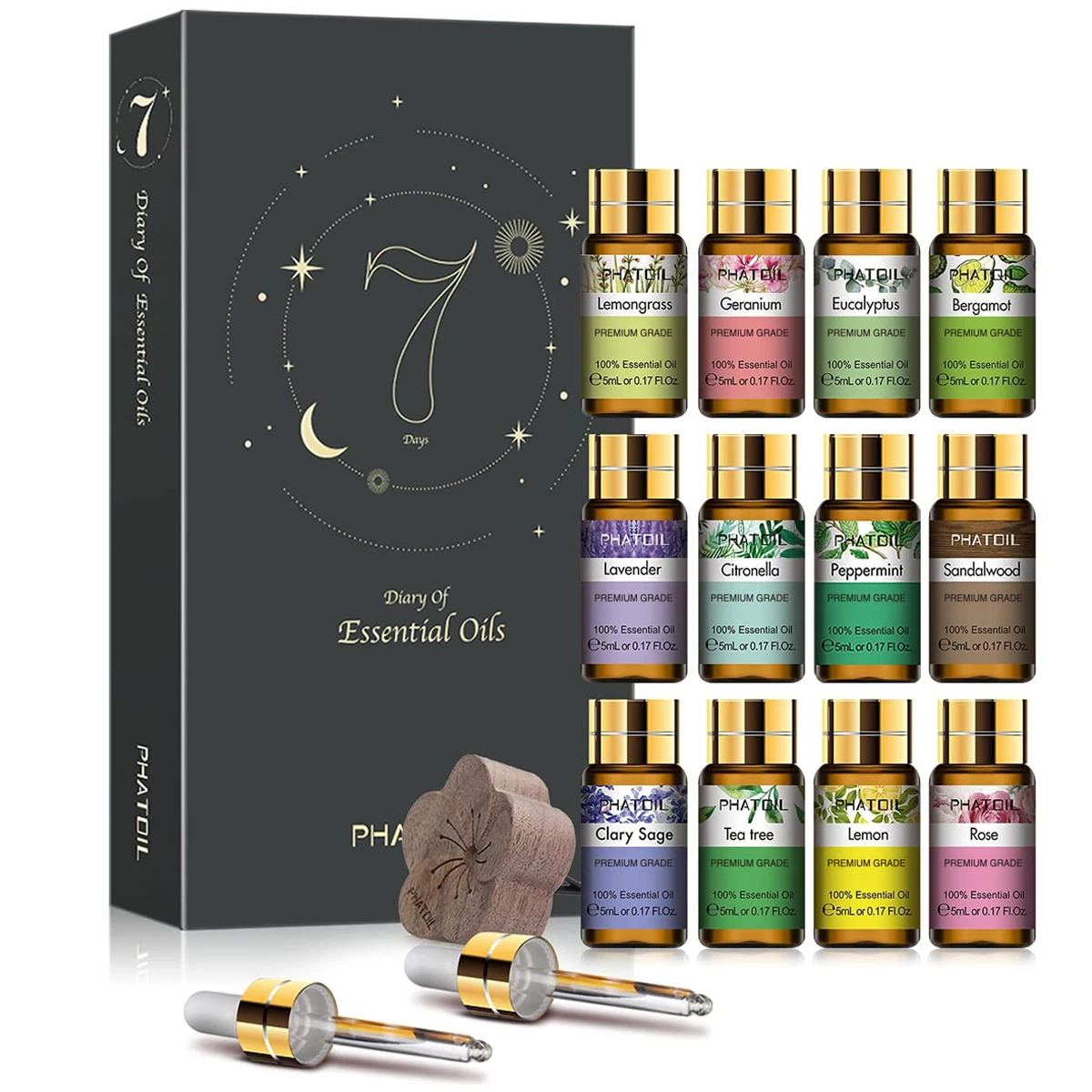PHATOIL 12pcs Gift Box Pure Natural Essential Oils for Humidifiers Diffuser Massage Spa Lavender Lemongrass Tea Tree Citronella