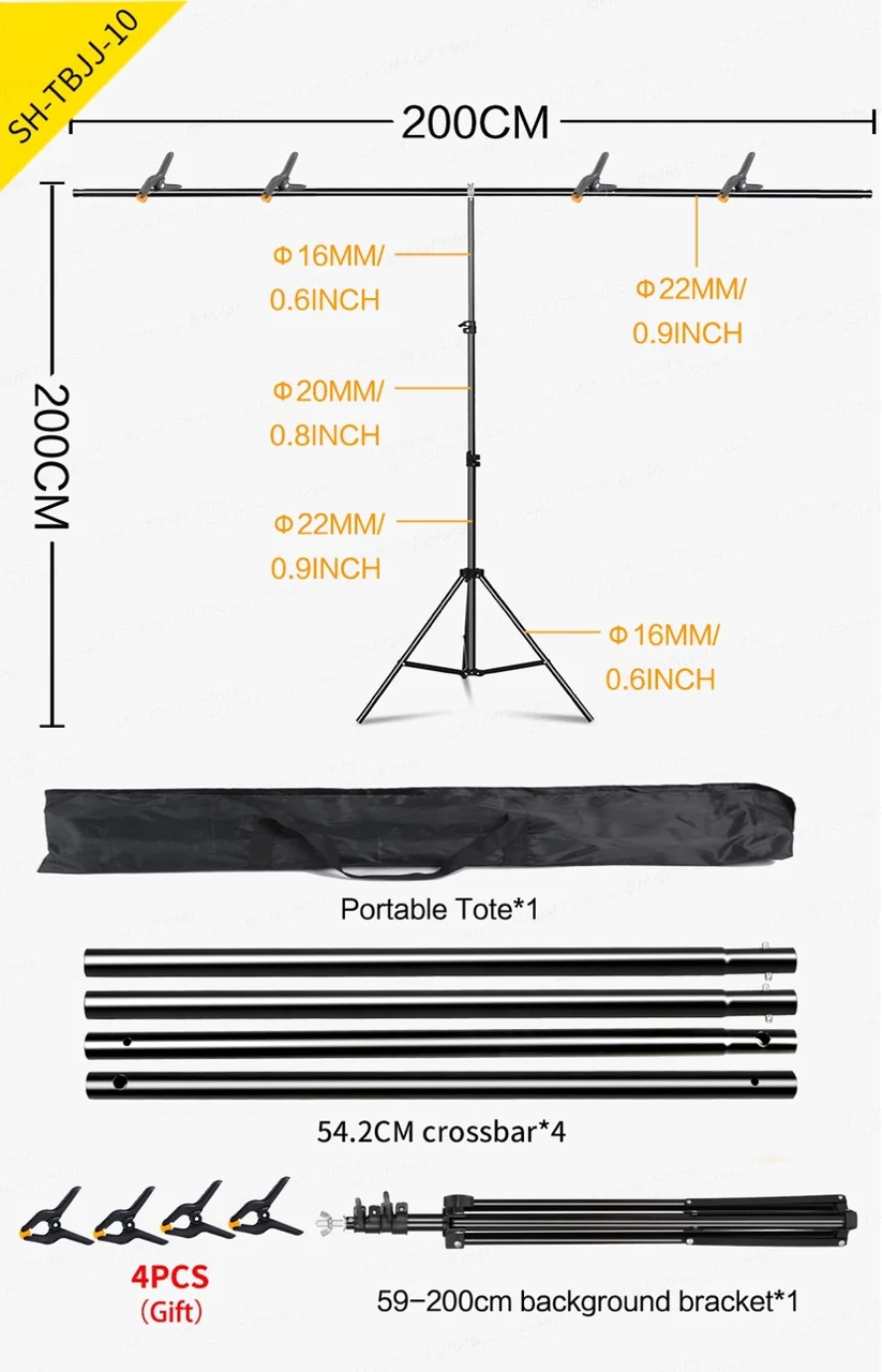 T-shape Metal Backdrop Background Stand Frame Support Multiple Sizes For Photography Photo Studio Video Cromakey Green Screen