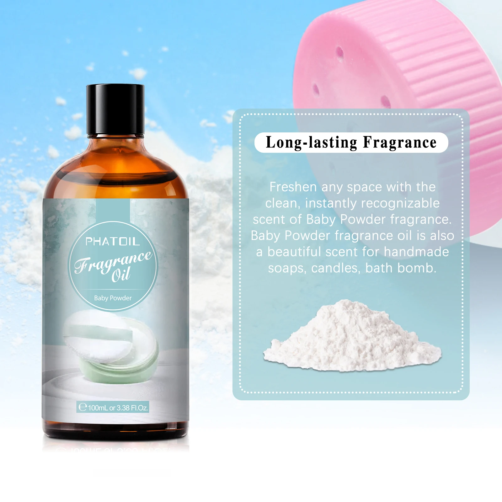 PHATOIL 100ml Fragrance Oil for Candle & Soap Making Aromatherapy Making Baby Powder Coffee White Musk Palmarosa Bubble Gum