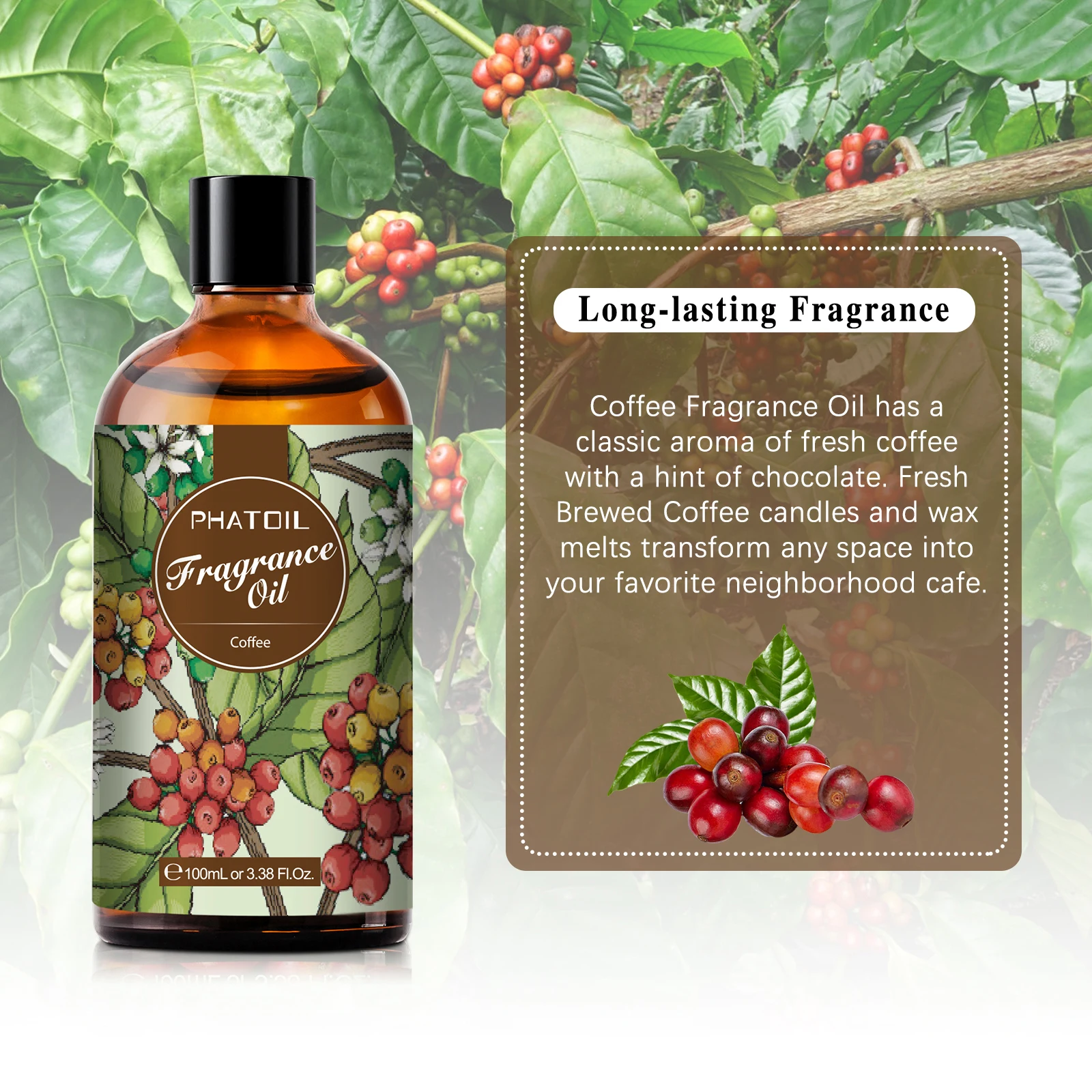 PHATOIL 100ml Fragrance Oil for Candle & Soap Making Aromatherapy Making Baby Powder Coffee White Musk Palmarosa Bubble Gum
