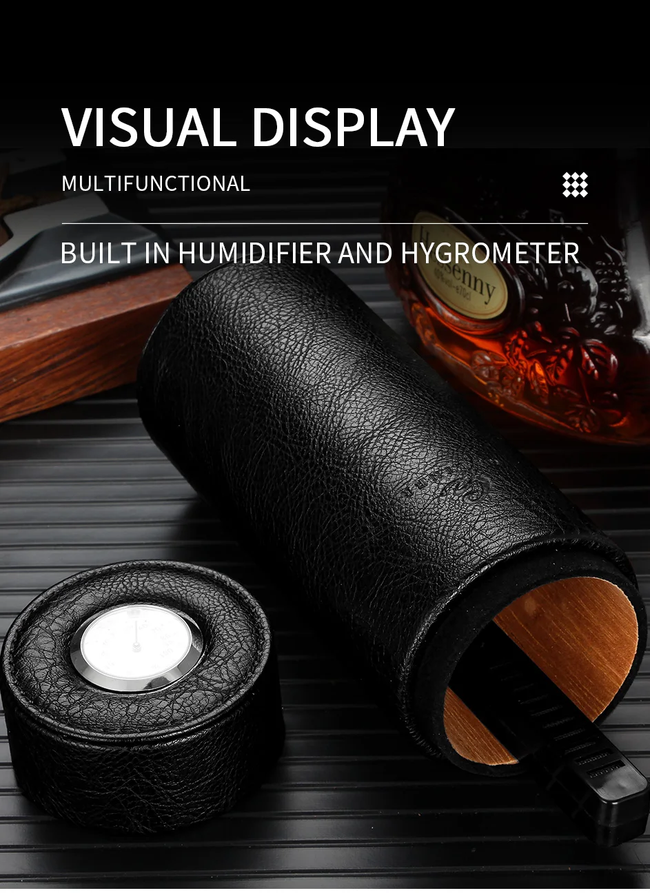 Leather Travel Humidor Cigar Box Cedar Wood Portable Cigar Case Jar W/ Humidifier Hygrometer Humidor Box Fit 5 Cigars