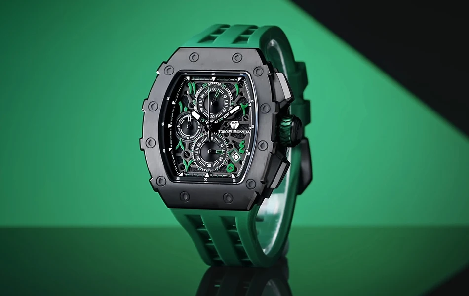 TSAR BOMBA Watch for Men Luxury Brand Tonneau Design Waterproof Clock Stainless Steel Wristwatch Fashion Rectangle Mens Watch