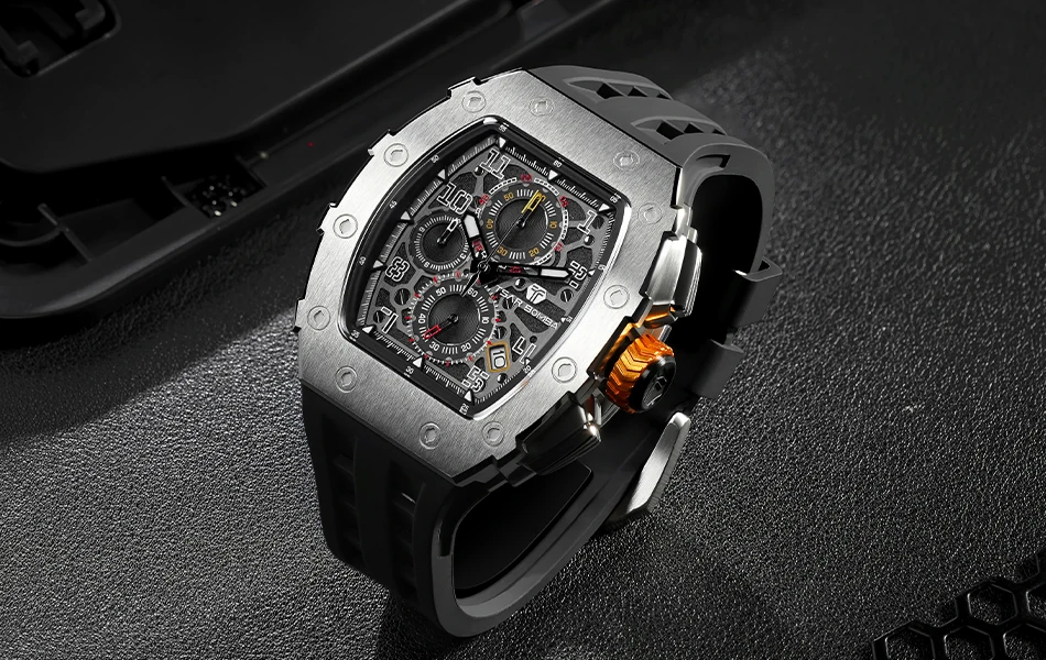 TSAR BOMBA Watch for Men Luxury Brand Tonneau Design Waterproof Clock Stainless Steel Wristwatch Fashion Rectangle Mens Watch