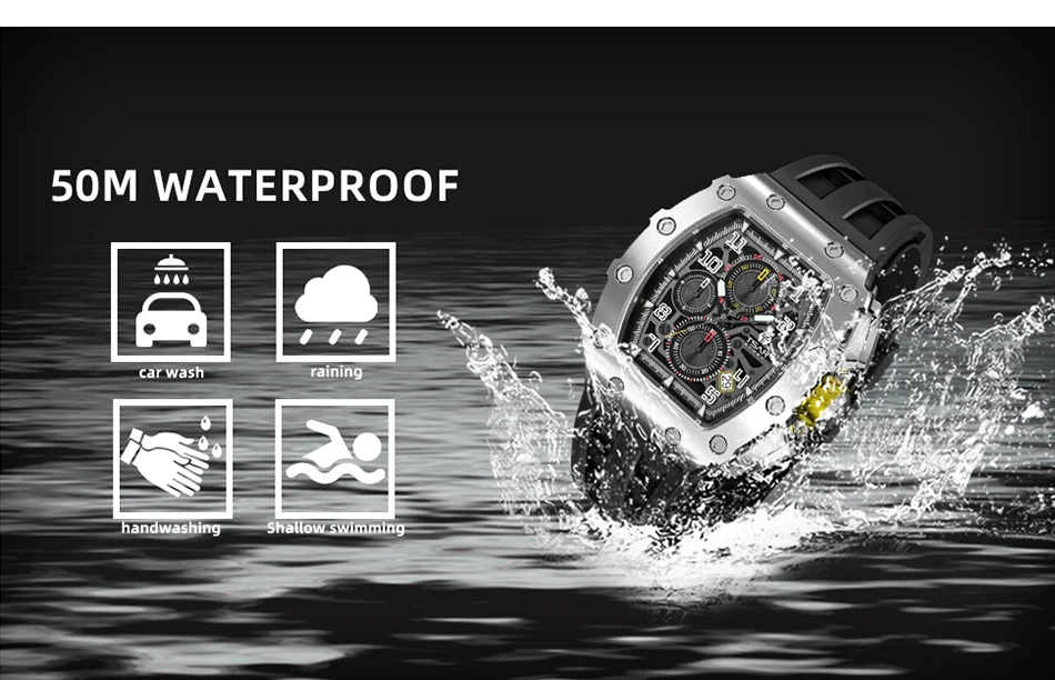 TSAR BOMBA Watch for Men Luxury Brand Tonneau Design Waterproof Clock Stainless Steel Wristwatch Fashion Rectangle Mens Watch