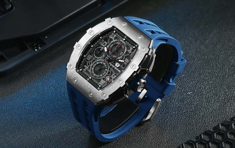 TSAR BOMBA Watch for Men Luxury Brand Tonneau Design Waterproof Clock Stainless Steel Wristwatch Fashion Rectangle Mens Watch