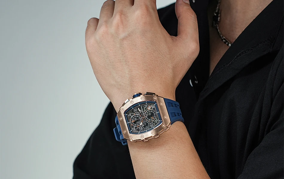 TSAR BOMBA Watch for Men Luxury Brand Tonneau Design Waterproof Clock Stainless Steel Wristwatch Fashion Rectangle Mens Watch