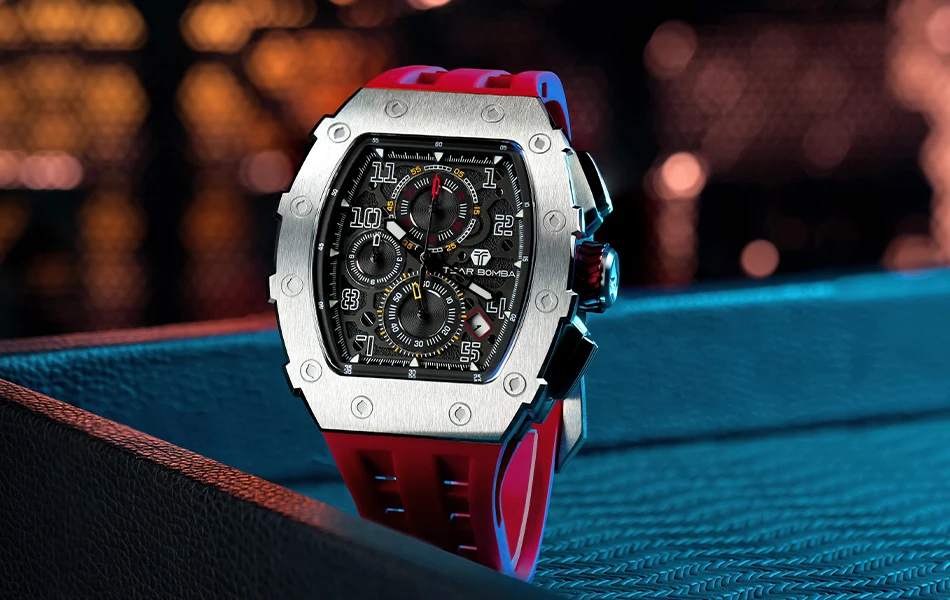 TSAR BOMBA Watch for Men Luxury Brand Tonneau Design Waterproof Clock Stainless Steel Wristwatch Fashion Rectangle Mens Watch