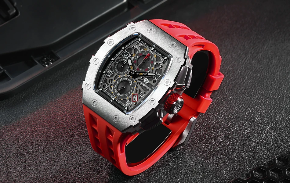 TSAR BOMBA Watch for Men Luxury Brand Tonneau Design Waterproof Clock Stainless Steel Wristwatch Fashion Rectangle Mens Watch