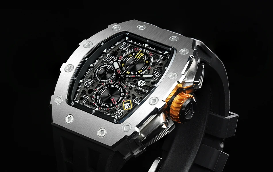 TSAR BOMBA Watch for Men Luxury Brand Tonneau Design Waterproof Clock Stainless Steel Wristwatch Fashion Rectangle Mens Watch