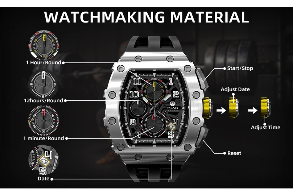 TSAR BOMBA Watch for Men Luxury Brand Tonneau Design Waterproof Clock Stainless Steel Wristwatch Fashion Rectangle Mens Watch