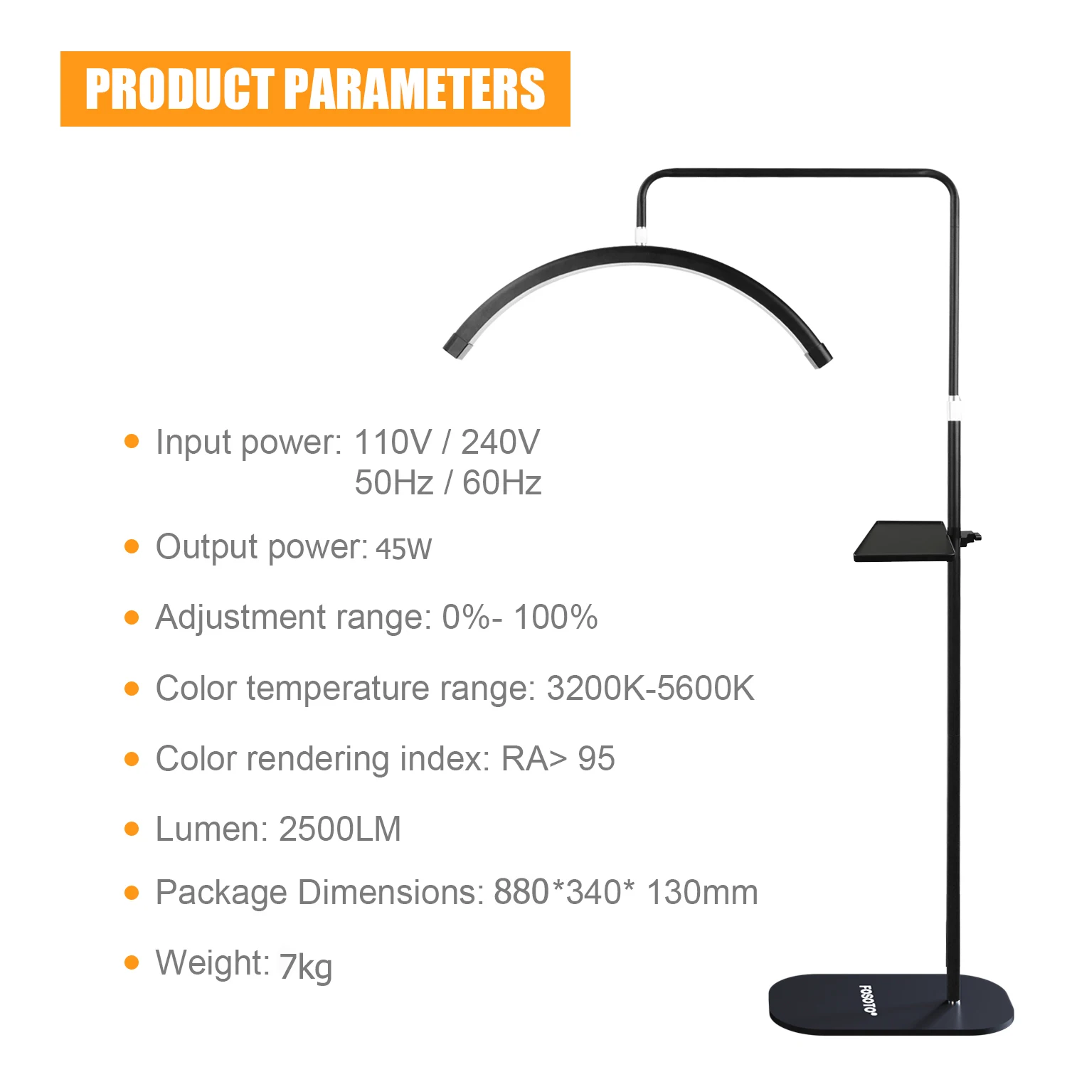 FOSOTO FT-Y8II 28 Inch 45W Led Lash Light Ring Light Half-Moon Light With Floor Tripod For Tattoo Beauty Salon Eyelash Makeup