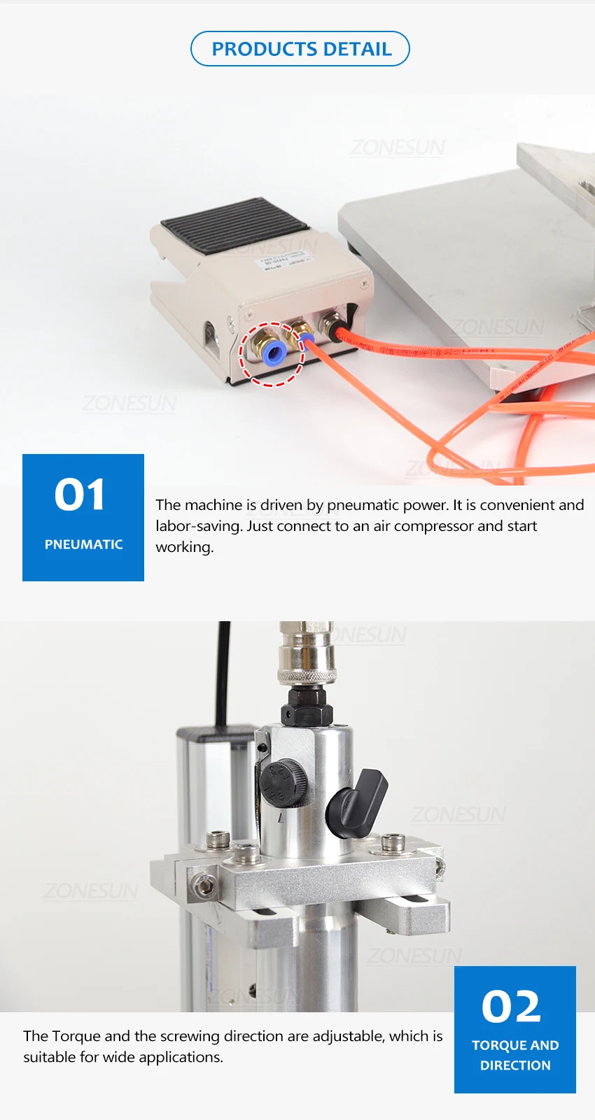 ZONESUN ZS-XGPZ1 Pneumatic Semi-Automatic Bottle Capping Machine Screw Capper with Foot Pedal for Round Glass Plastic Bottles