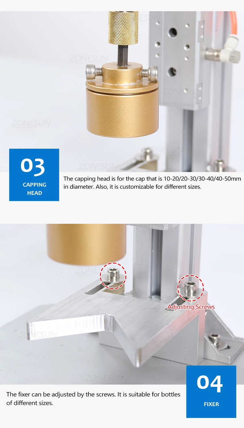 ZONESUN ZS-XGPZ1 Pneumatic Semi-Automatic Bottle Capping Machine Screw Capper with Foot Pedal for Round Glass Plastic Bottles