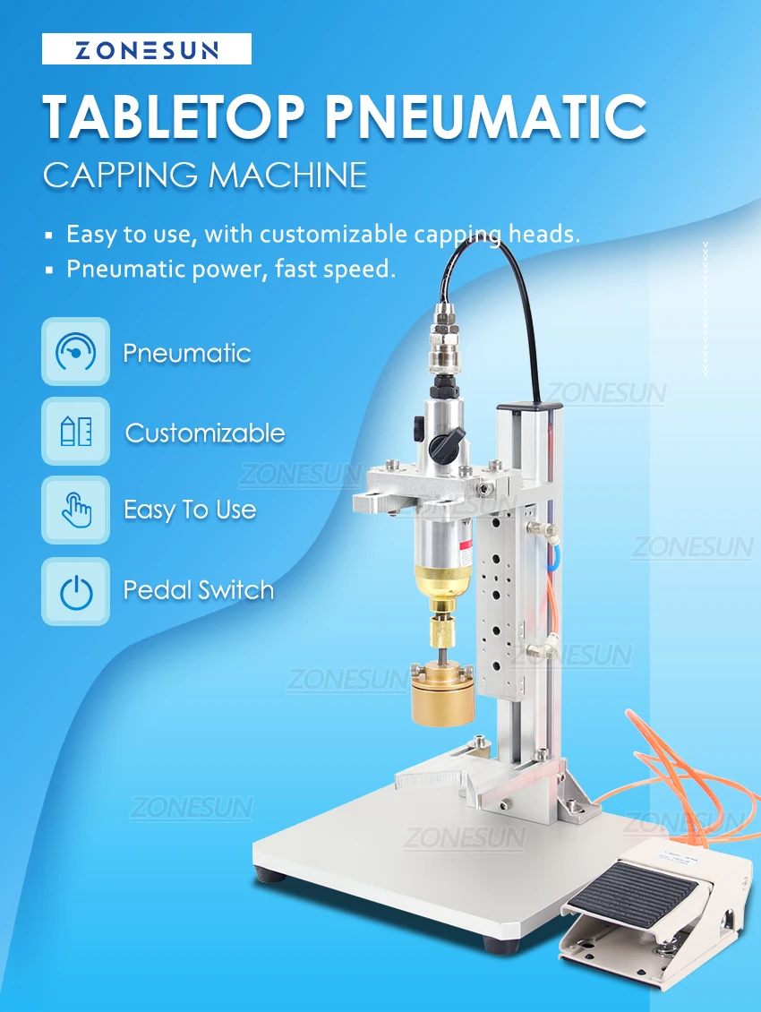 ZONESUN ZS-XGPZ1 Pneumatic Semi-Automatic Bottle Capping Machine Screw Capper with Foot Pedal for Round Glass Plastic Bottles