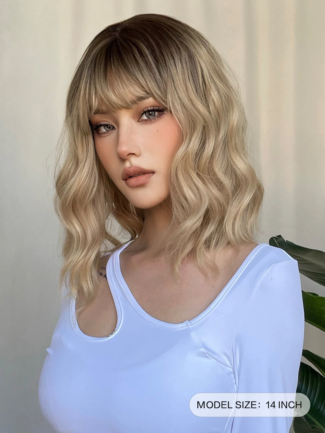 Short Wavy Bob Synthetic Wigs Brown to Blonde Ombre Hair Wigs for Women with Bangs Cosplay Lolita Natural Wig Heat Resistant