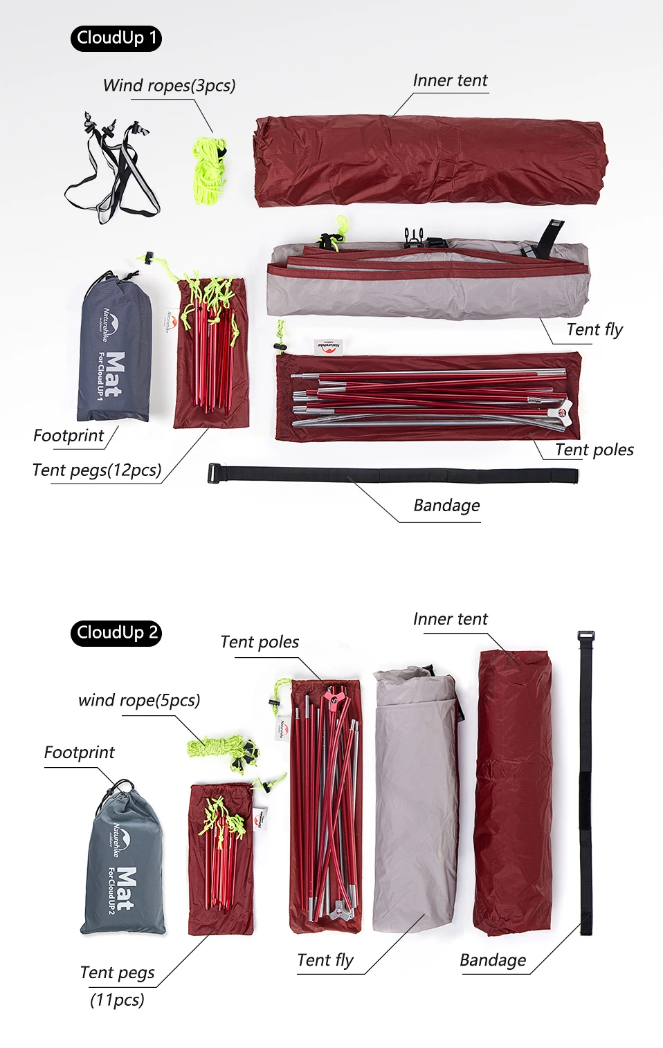 Naturehike Upgraded Cloud Up 2 Person Tent Outdoor Camping Tent Ultralight Waterproof Tent Free Standing Hiking Backpacking Tent