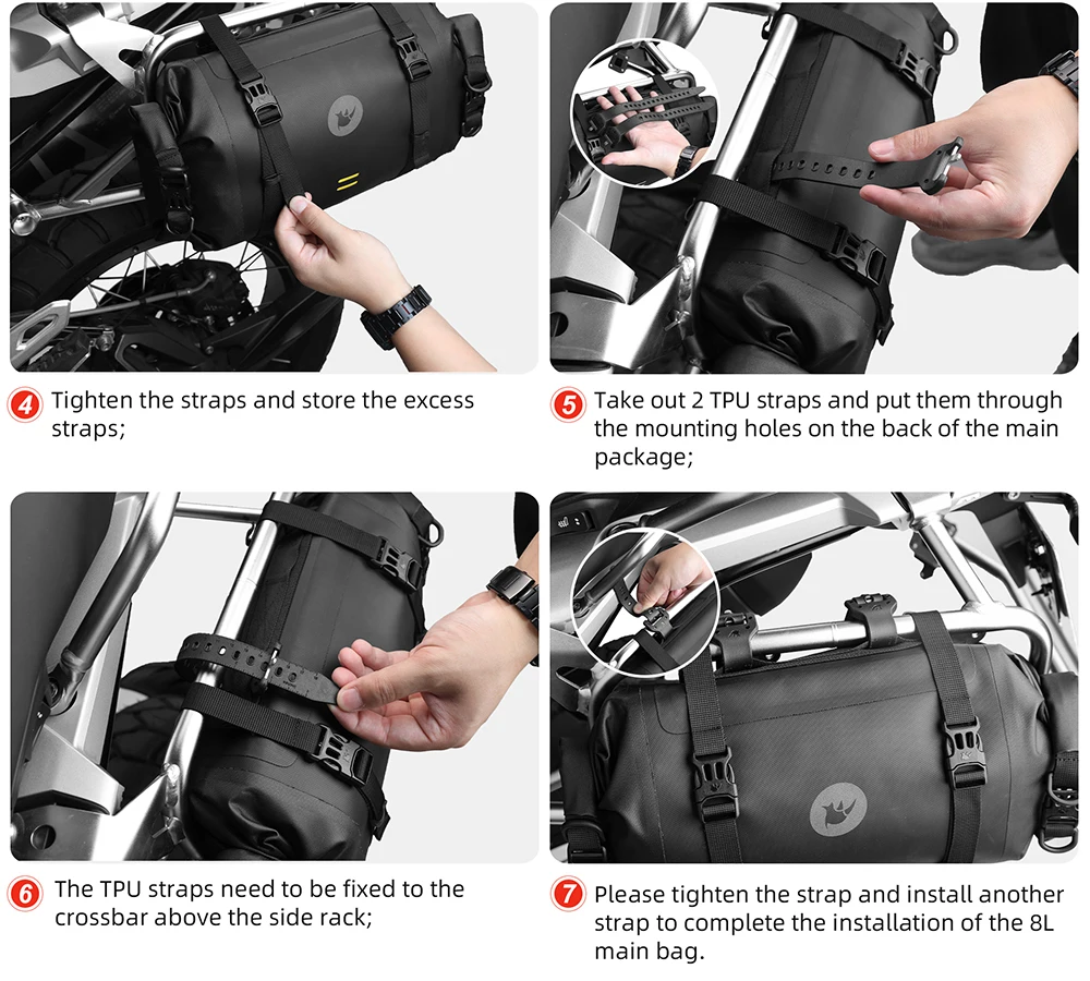 Rhinowalk Motorcycle Tail Bag 100% Waterproof 8L/12L/16L/24L Motor Side Pannier Bag Multifunctional Outdoor Luggage Trunk Saddle