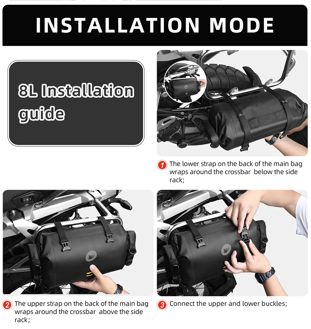 Rhinowalk Motorcycle Tail Bag 100% Waterproof 8L/12L/16L/24L Motor Side Pannier Bag Multifunctional Outdoor Luggage Trunk Saddle