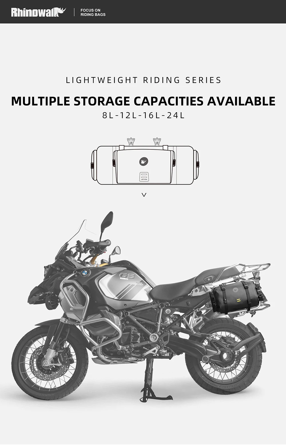 Rhinowalk Motorcycle Tail Bag 100% Waterproof 8L/12L/16L/24L Motor Side Pannier Bag Multifunctional Outdoor Luggage Trunk Saddle