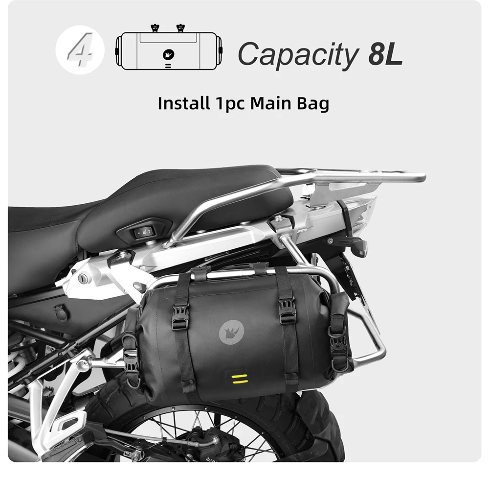 Rhinowalk Motorcycle Tail Bag 100% Waterproof 8L/12L/16L/24L Motor Side Pannier Bag Multifunctional Outdoor Luggage Trunk Saddle
