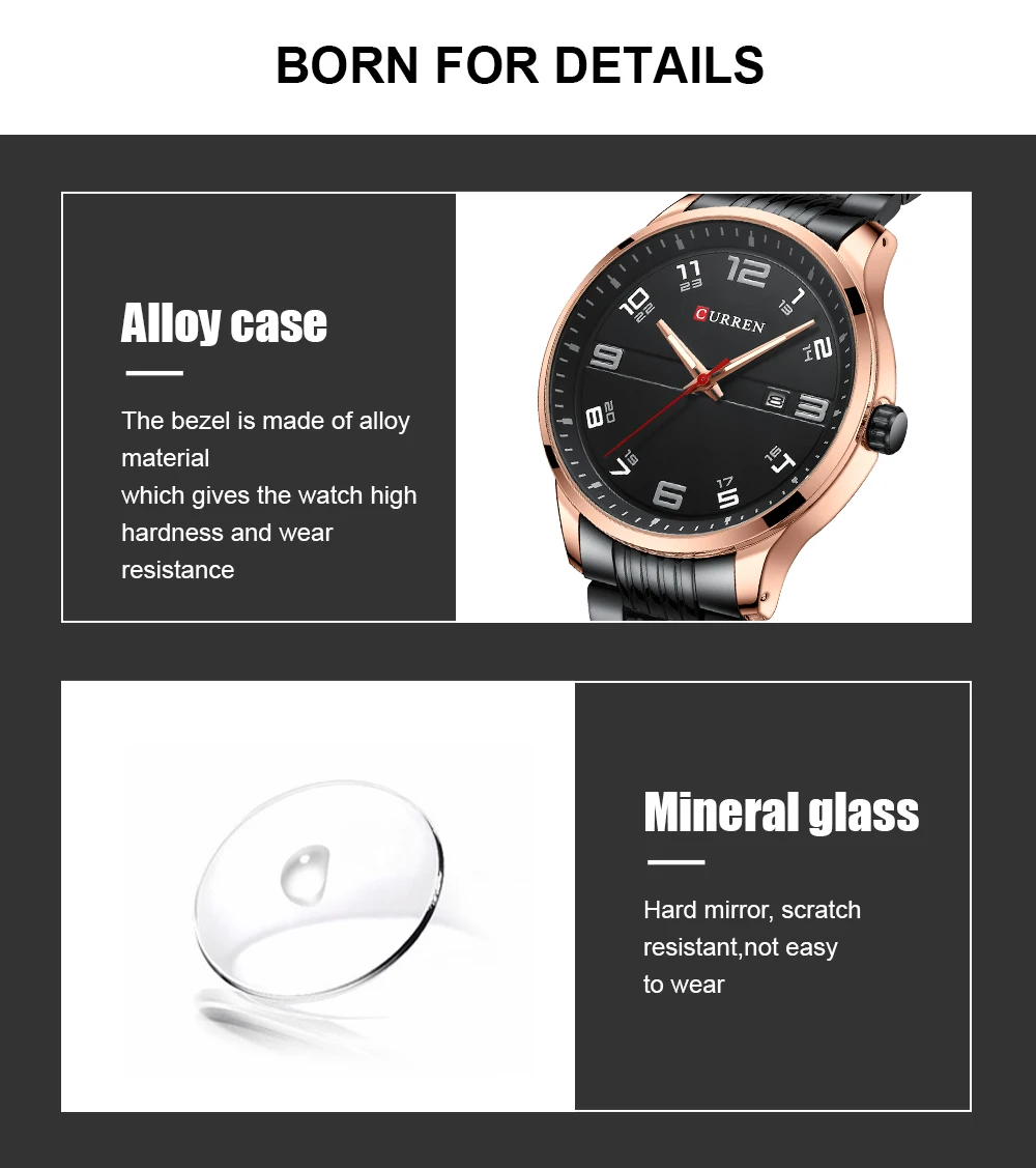 CURREN Business Men Luxury Watches Stainless Steel Quartz Wrsitwatches Male Auto Date Clock with Luminous Hands