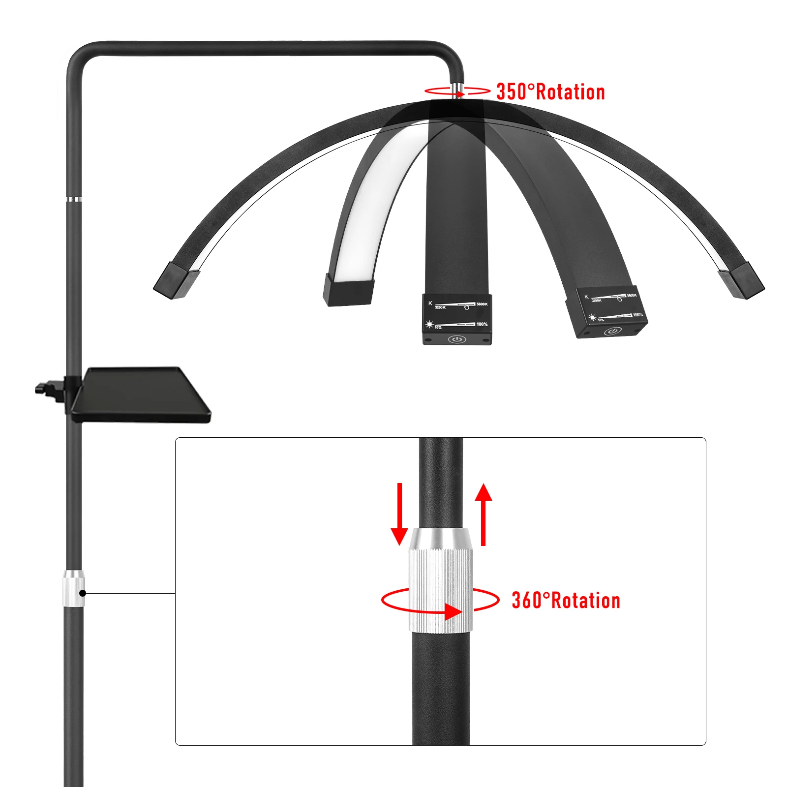 FOSOTO FT-Y9II 25inch Led Lash Light Half-Moon Light Led Video Light With Floor Tripod For Tattoo Beauty Salon Eyelash
