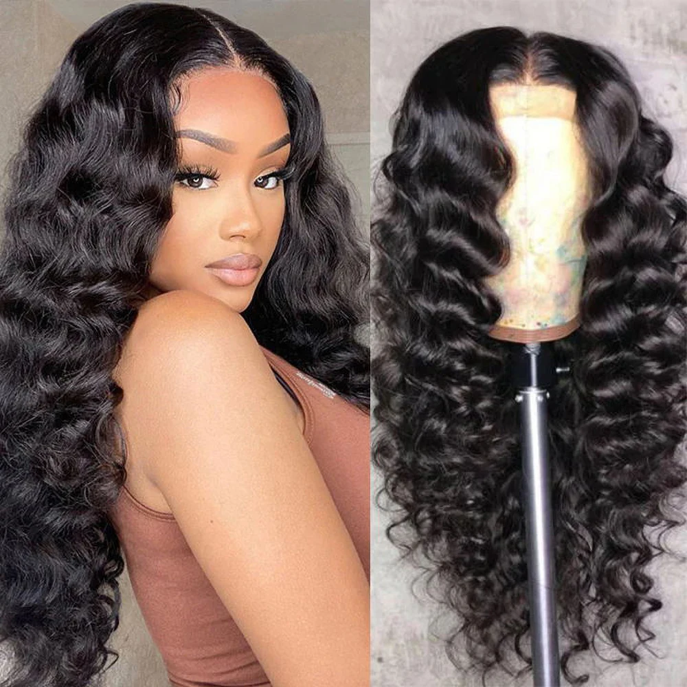 Loose Deep Wave Human Hair Wigs 13x4 Lace Frontal Human Hair Wig Loose Wave Curly Lace Front Wig 30Inch Pre-Plucked Lace Wigs