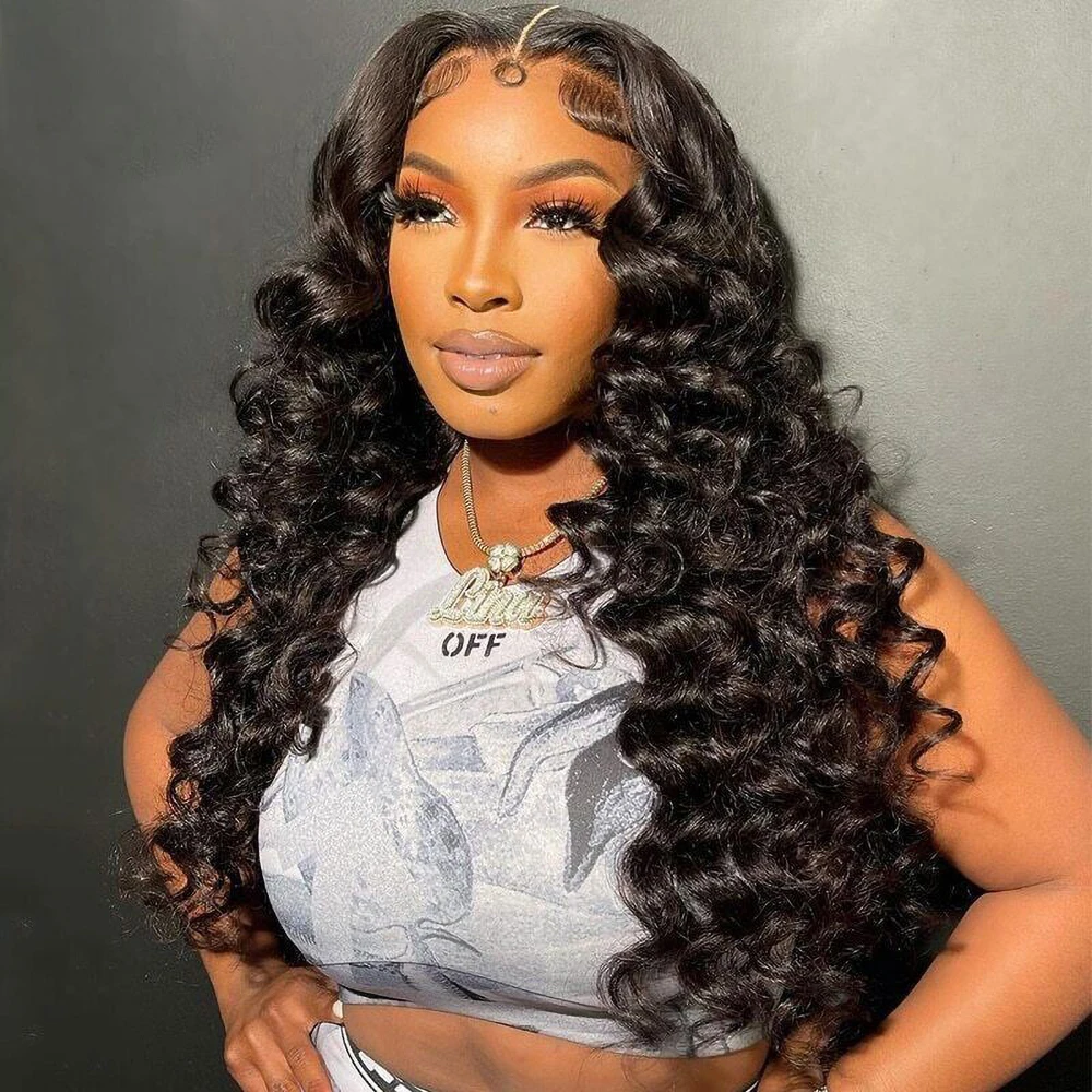 Loose Deep Wave Human Hair Wigs 13x4 Lace Frontal Human Hair Wig Loose Wave Curly Lace Front Wig 30Inch Pre-Plucked Lace Wigs