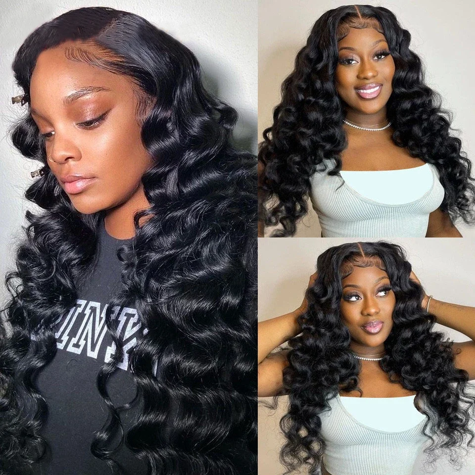 Loose Deep Wave Human Hair Wigs 13x4 Lace Frontal Human Hair Wig Loose Wave Curly Lace Front Wig 30Inch Pre-Plucked Lace Wigs