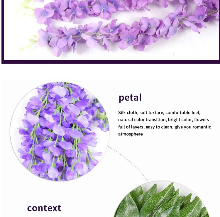 Artificial Wisteria Flower Rattan Wreath, Wedding Arch, Home Garden, Office Decoration, Pendant Plant, Wall Decoration, 12Pcs