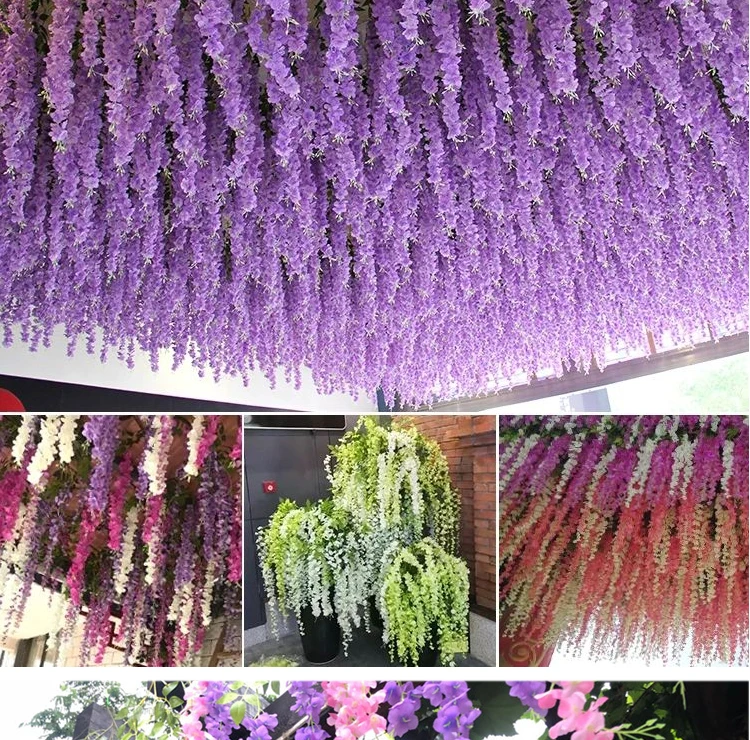 Artificial Wisteria Flower Rattan Wreath, Wedding Arch, Home Garden, Office Decoration, Pendant Plant, Wall Decoration, 12Pcs