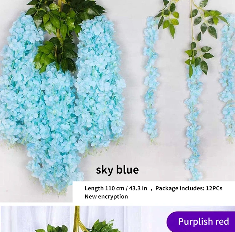 Artificial Wisteria Flower Rattan Wreath, Wedding Arch, Home Garden, Office Decoration, Pendant Plant, Wall Decoration, 12Pcs