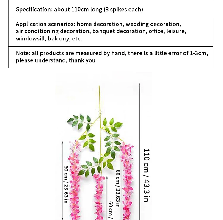 Artificial Wisteria Flower Rattan Wreath, Wedding Arch, Home Garden, Office Decoration, Pendant Plant, Wall Decoration, 12Pcs