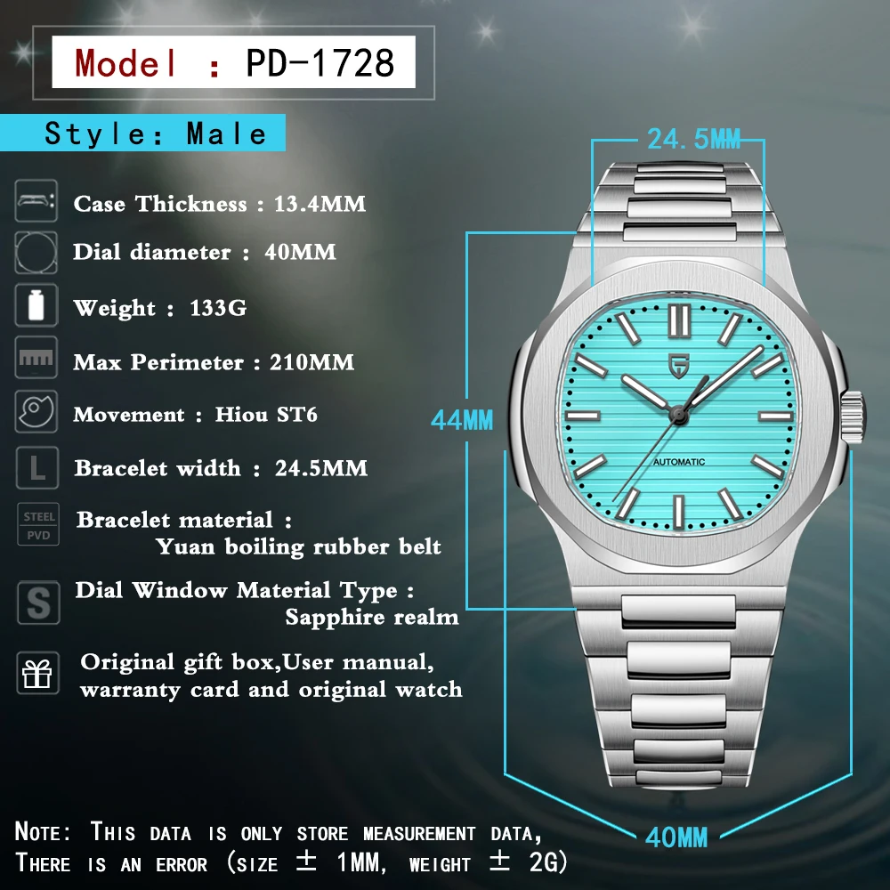 PAGANI DESIGN 40MM Sapphire Seagull ST6 Mechanical Stainless Steel Men's Watch Automatic Winding Waterproof Relogio Masculino