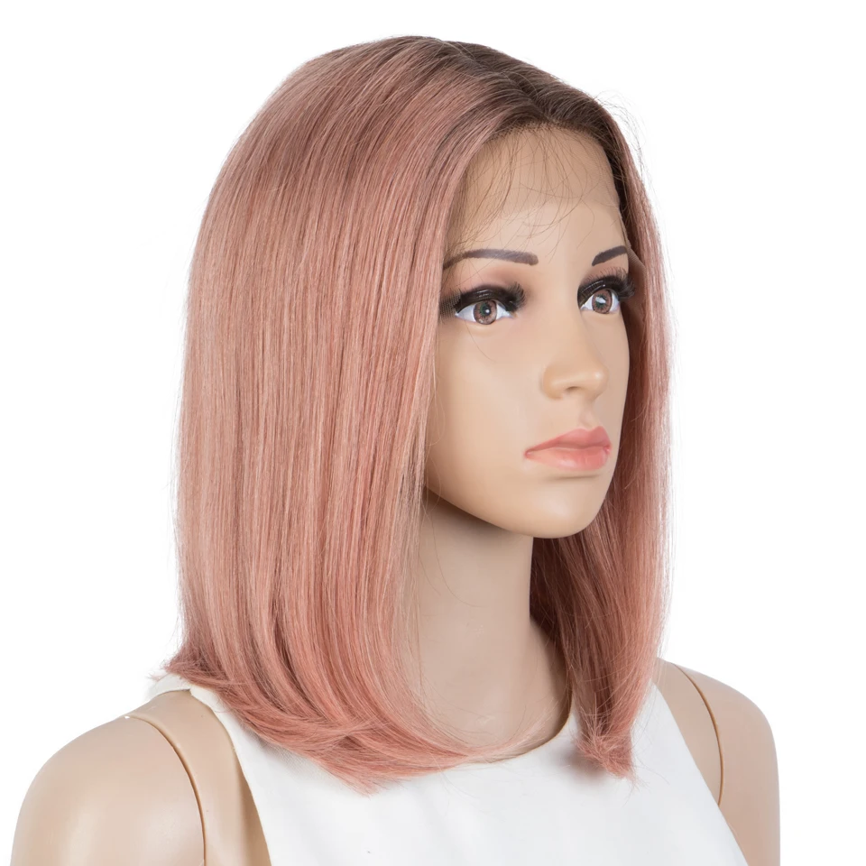 Sleek Short Human Hair Wigs For Women 13X5X2 Straight Bob Lace Front Wig Blonde Pink Red Colored Remy Brazilian Hair Hair Wigs