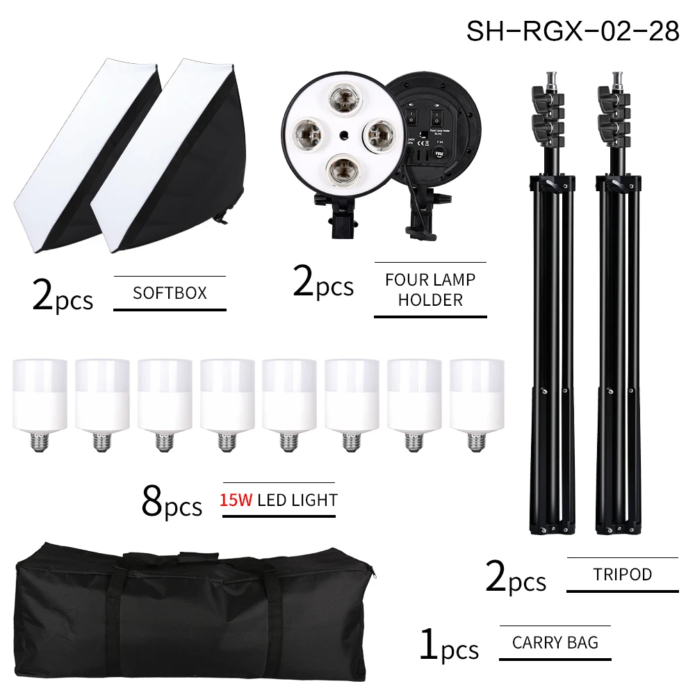 SH 50x70CM Four Lamp Softbox Kit Photographic Lighting With 8pcs Bulb Soft Box Photographic Lightings Camera Photo Accessories