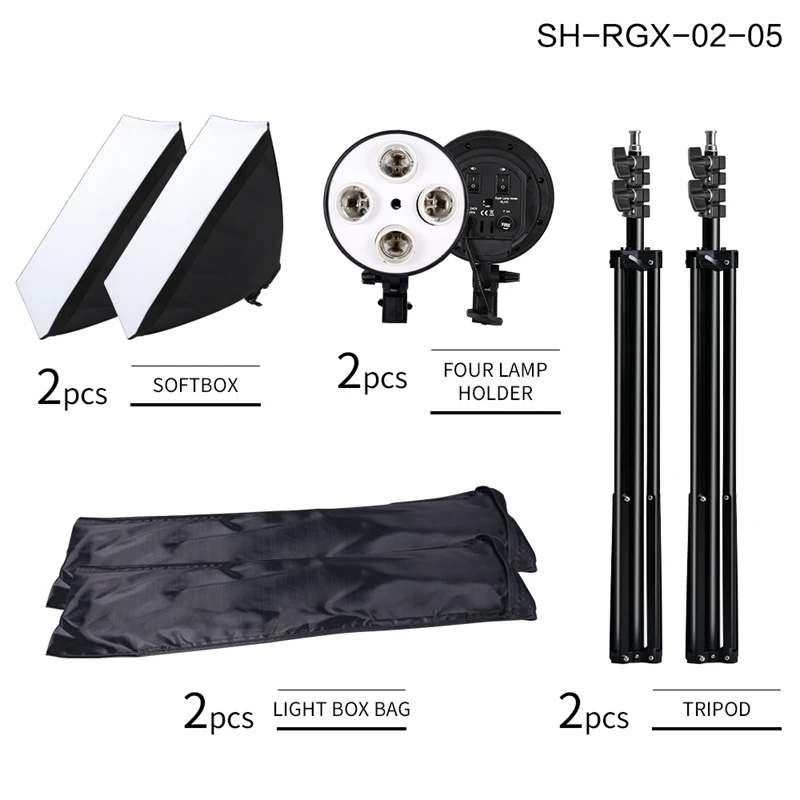SH 50x70CM Four Lamp Softbox Kit Photographic Lighting With 8pcs Bulb Soft Box Photographic Lightings Camera Photo Accessories