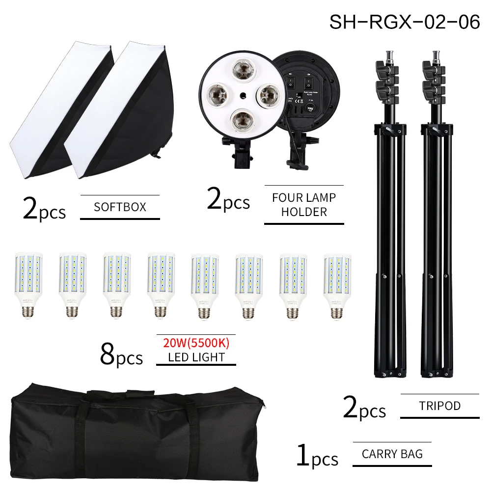 SH 50x70CM Four Lamp Softbox Kit Photographic Lighting With 8pcs Bulb Soft Box Photographic Lightings Camera Photo Accessories