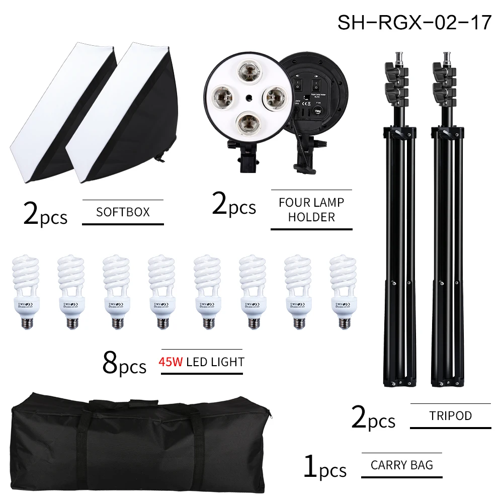 SH 50x70CM Four Lamp Softbox Kit Photographic Lighting With 8pcs Bulb Soft Box Photographic Lightings Camera Photo Accessories