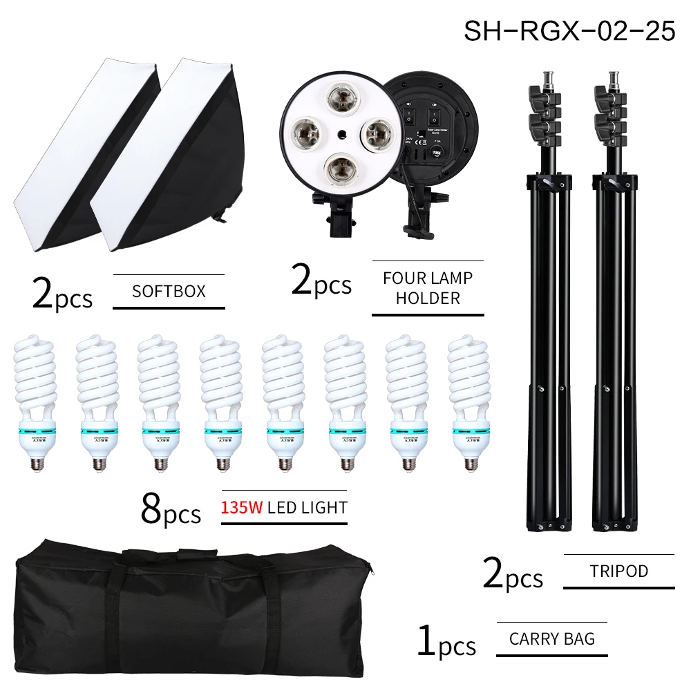SH 50x70CM Four Lamp Softbox Kit Photographic Lighting With 8pcs Bulb Soft Box Photographic Lightings Camera Photo Accessories