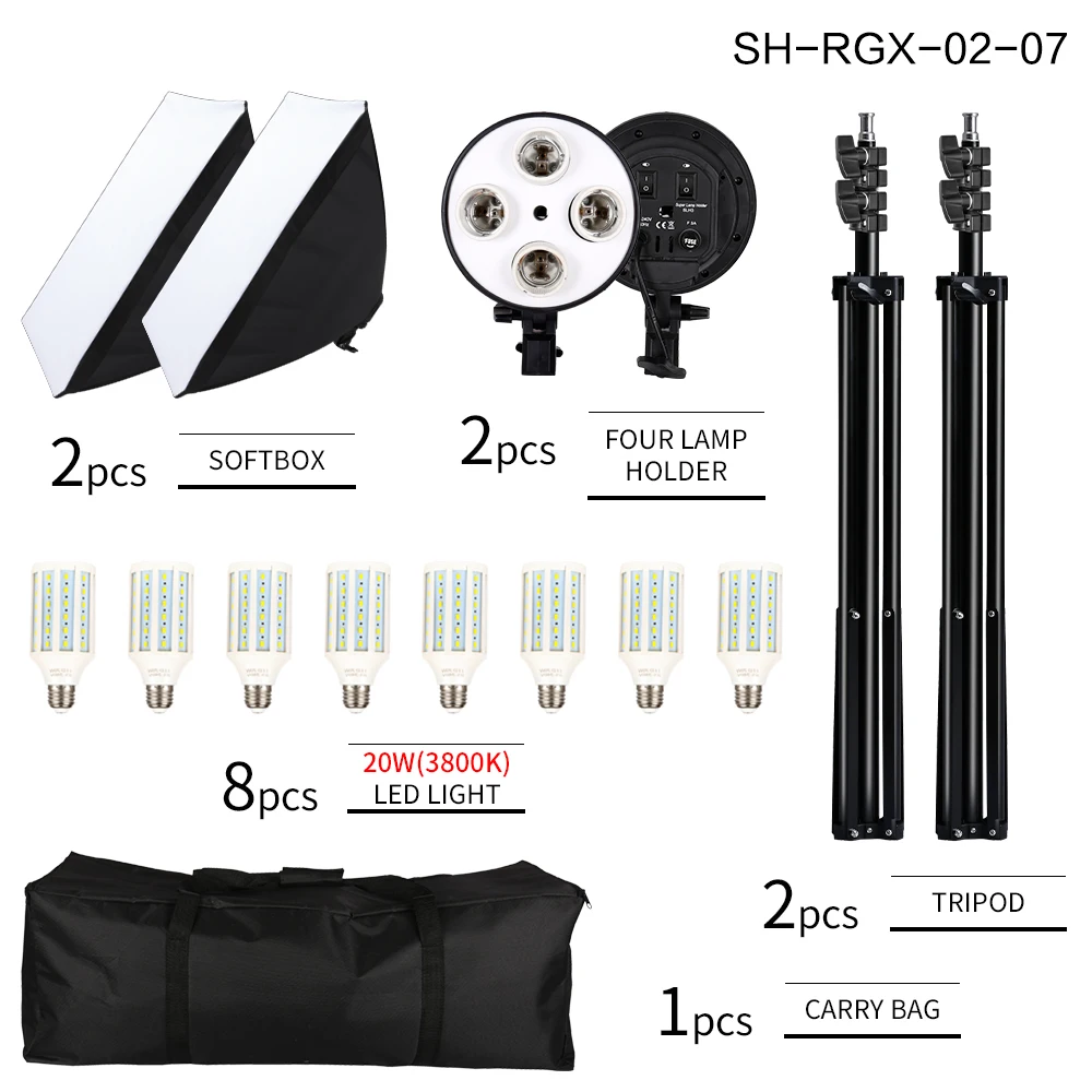 SH 50x70CM Four Lamp Softbox Kit Photographic Lighting With 8pcs Bulb Soft Box Photographic Lightings Camera Photo Accessories