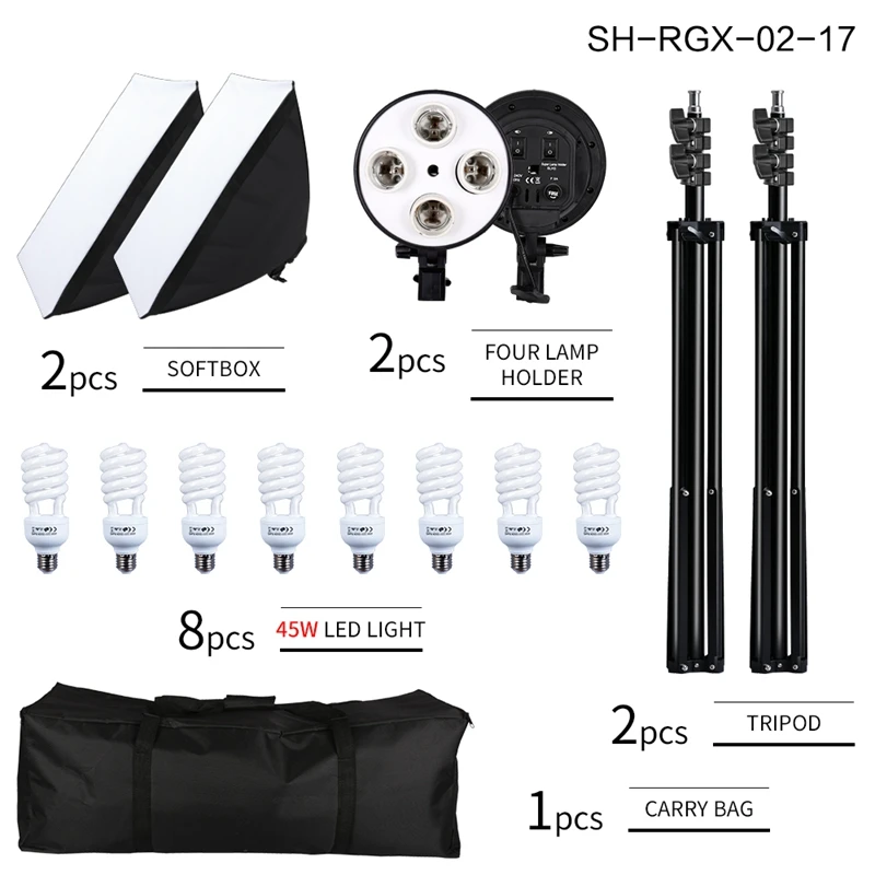SH 50x70CM Four Lamp Softbox Kit Photographic Lighting With 8pcs Bulb Soft Box Photographic Lightings Camera Photo Accessories