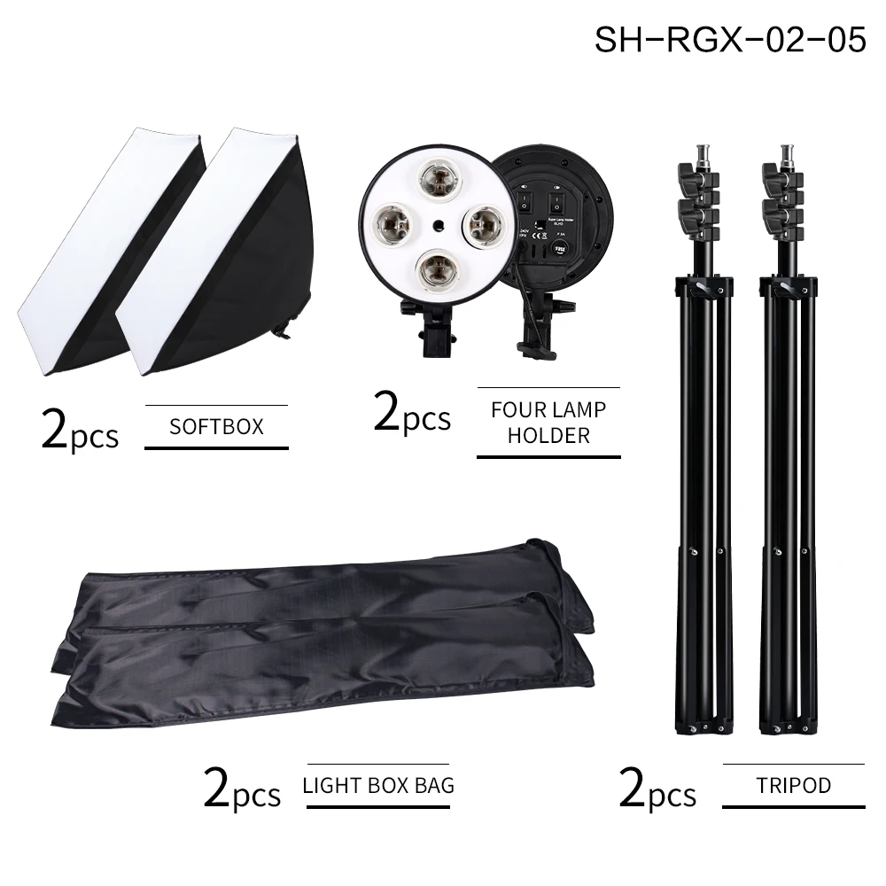 SH 50x70CM Four Lamp Softbox Kit Photographic Lighting With 8pcs Bulb Soft Box Photographic Lightings Camera Photo Accessories
