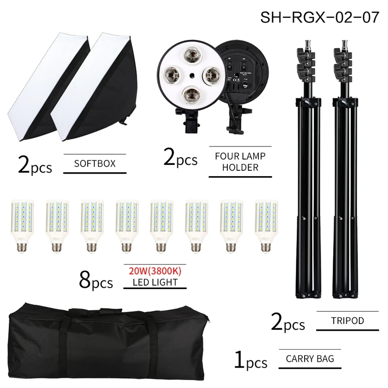 SH 50x70CM Four Lamp Softbox Kit Photographic Lighting With 8pcs Bulb Soft Box Photographic Lightings Camera Photo Accessories