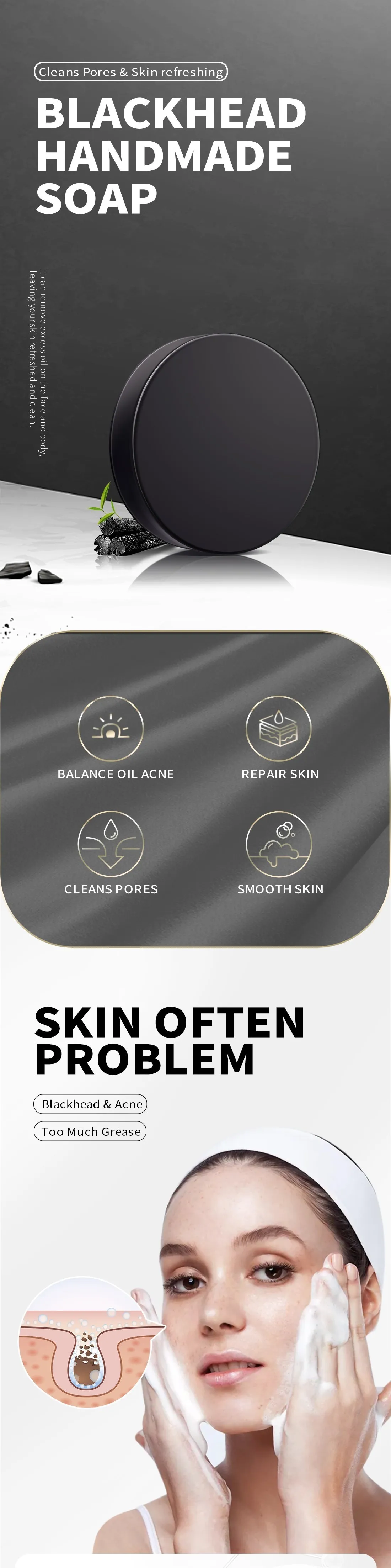 Bamboo Charcoal Handmade Soap Cleans Skin And Removes Bacteria 99.9% Travel Mini Be Carried For Adults And Children
