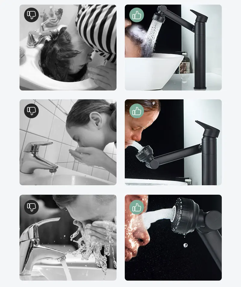 1080 Degree Basin Faucet Kitchen Sink Faucet Bathroom Faucet Mixer Aerator 2 In 1 Black Tap Heated Faucet Gourmet Mixer Tapware