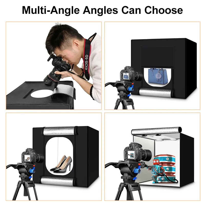 32inch Dimmable Photo Light Box Portable Foldable Home Shooting Box Tent With Led Light Panel And 3 Backdrops For Studio Shoot