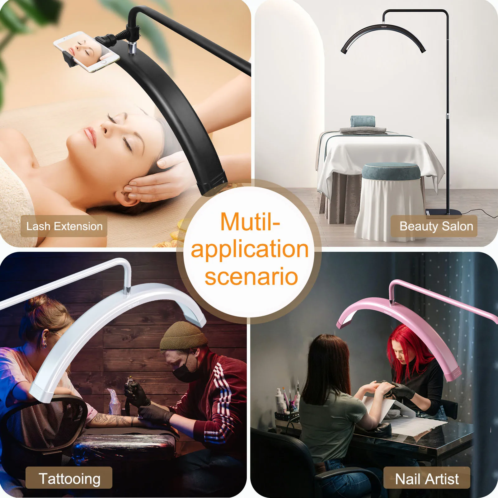 Fosoto FT-Y8II 28 Inch Led Lash Light Half-Moon Shaped Light Led Video Light With Floor Tripod For Tattoo Beauty Salon Eyelash